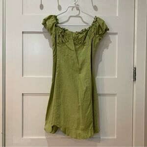 shein ruffle trim green mini dress